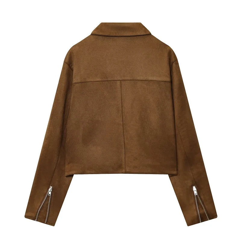 Y2K Womens Zip Up Faux Leather Bomber Jacket