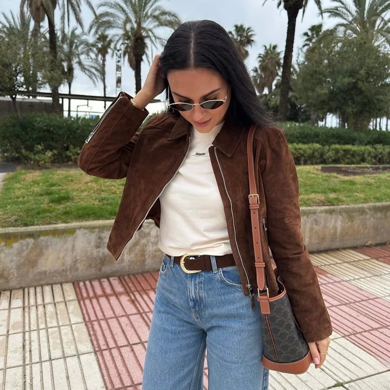 Y2K Womens Zip Up Faux Leather Bomber Jacket