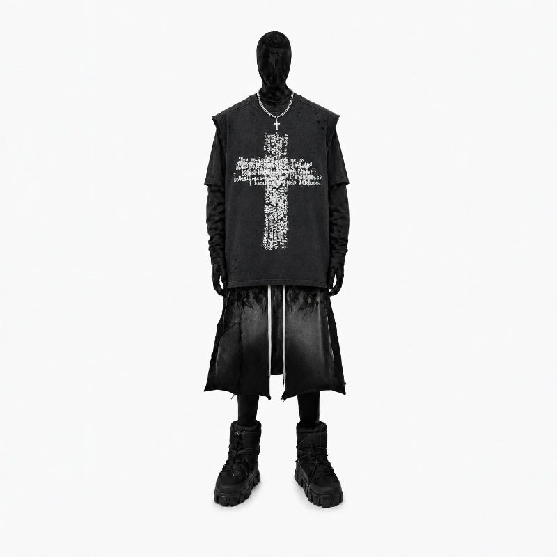 Y2K Written Cross Distressed Tank Top
