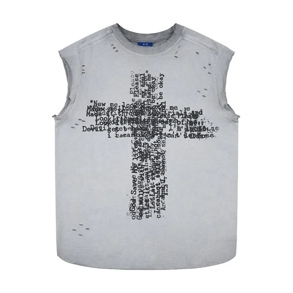 Y2K Written Cross Distressed Tank Top