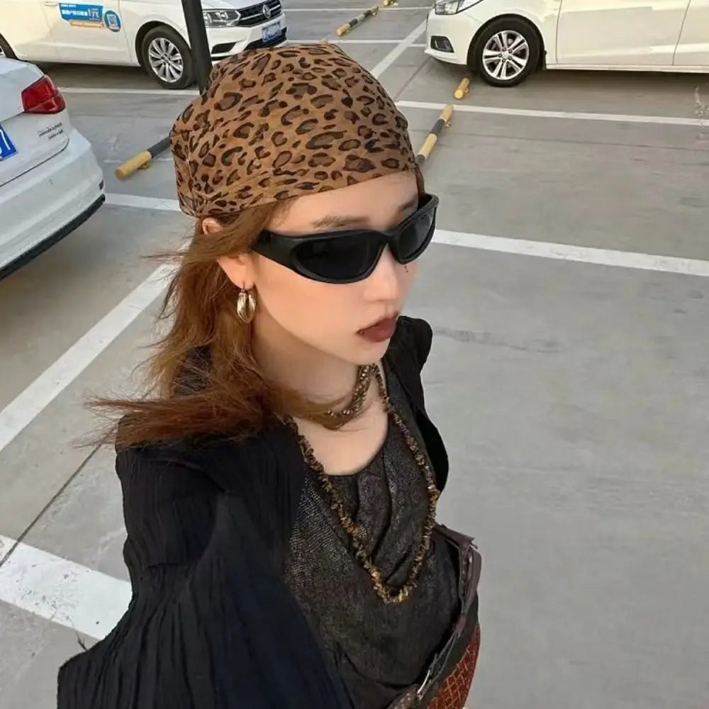 Y2K Satin Leopard Print Neckerchief Head Scarf