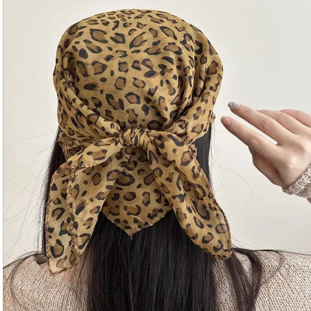 Y2K Satin Leopard Print Neckerchief Head Scarf