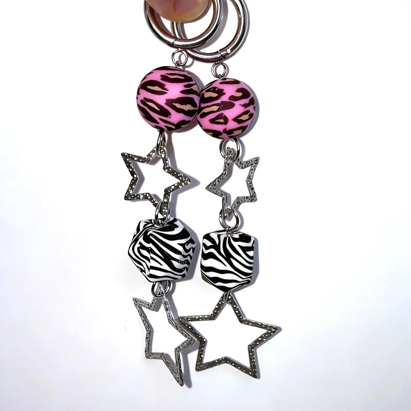 Y2K Zebra Leopard Print Dangly Zinc Earrings