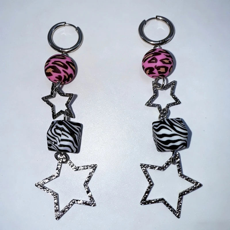 Y2K Zebra Leopard Print Dangly Zinc Earrings