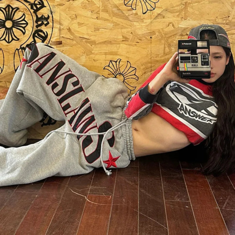 Y2k American Embroidered High Waist Sweatpant Joggers